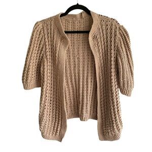 Hand KNIT Boho Open Cardigan Sweater Taupe M